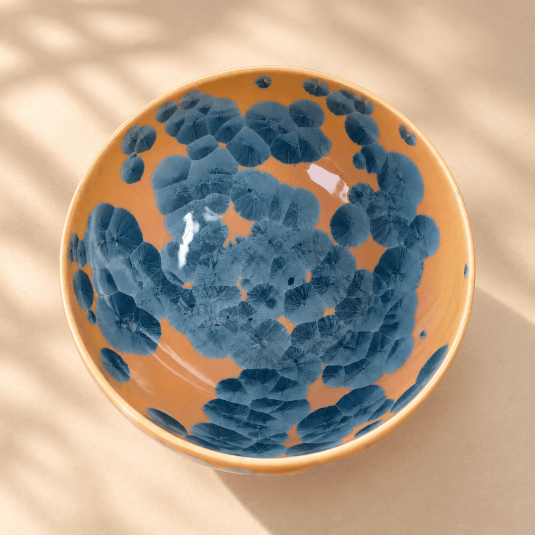 Blue Crystal Bloom – Handmade Kyoto Kiyomizu-yaki Matcha Bowl - Tea and Whisk