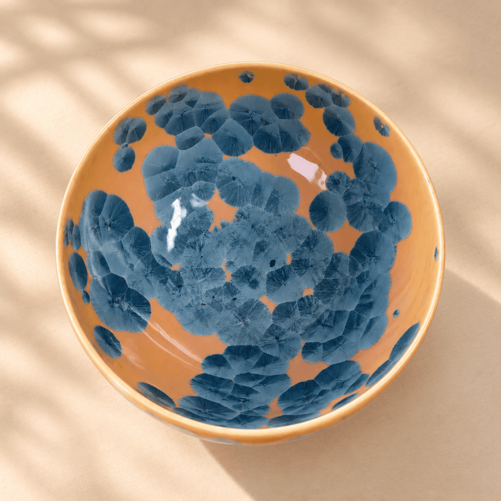 Blue Crystal Bloom – Handmade Kyoto Kiyomizu-yaki Matcha Bowl - Tea and Whisk