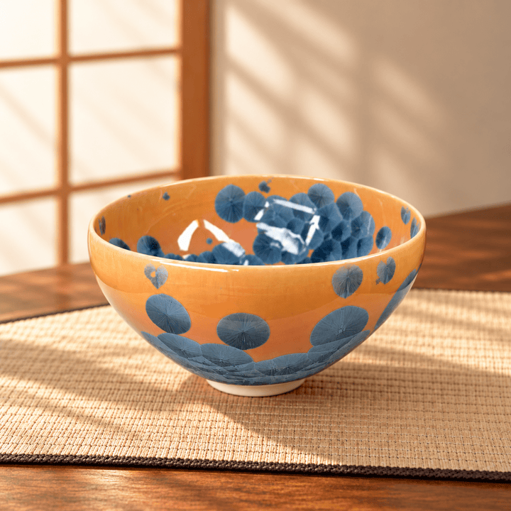 Blue Crystal Bloom – Handmade Kyoto Kiyomizu-yaki Matcha Bowl - Tea and Whisk
