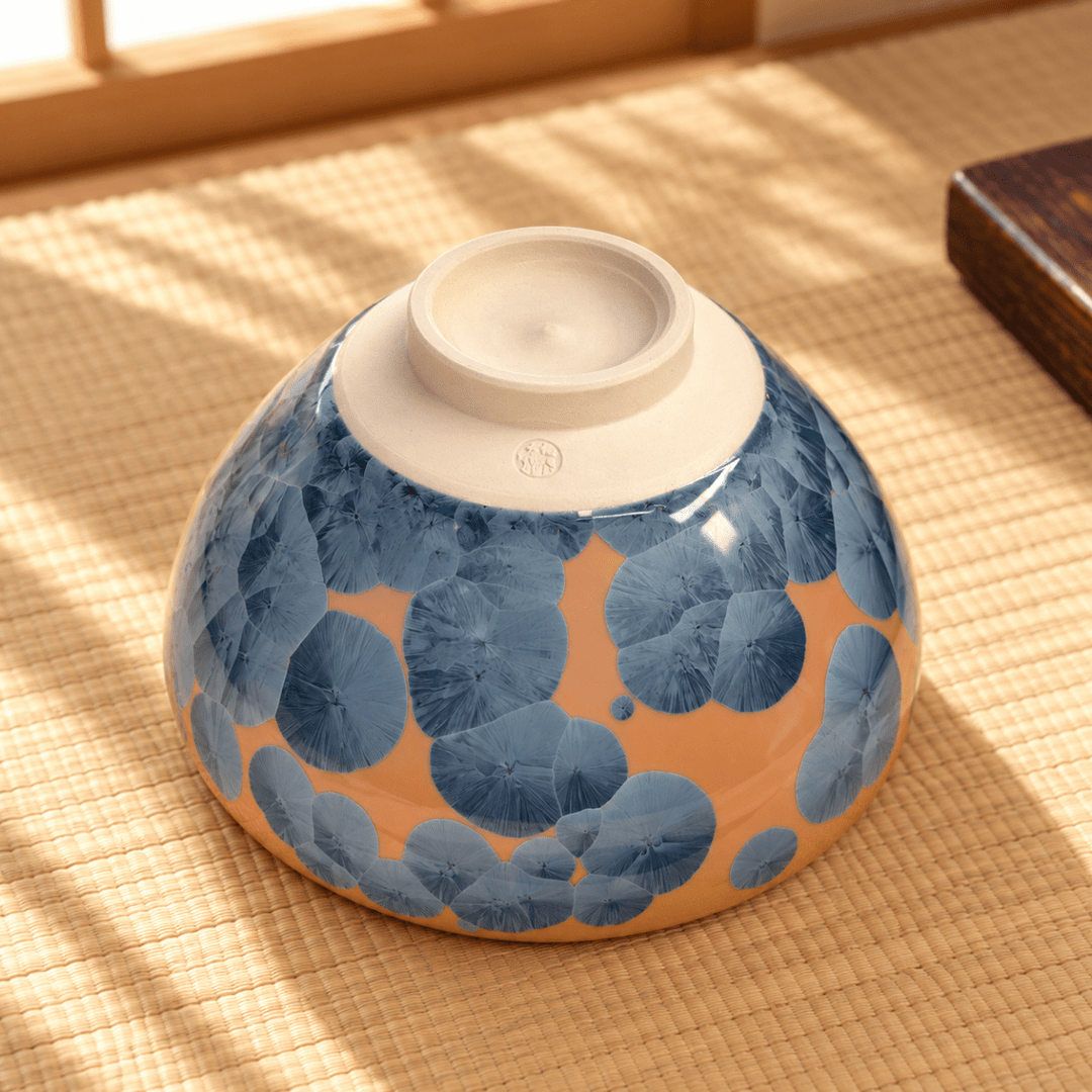 Blue Crystal Bloom – Handmade Kyoto Kiyomizu-yaki Matcha Bowl - Tea and Whisk
