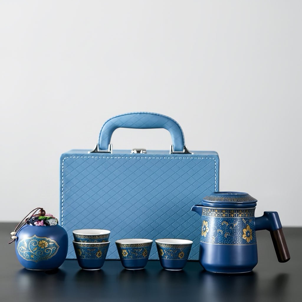 Blue Dynasty- Premium Portable Office Travel Tea Set - Tea and Whisk