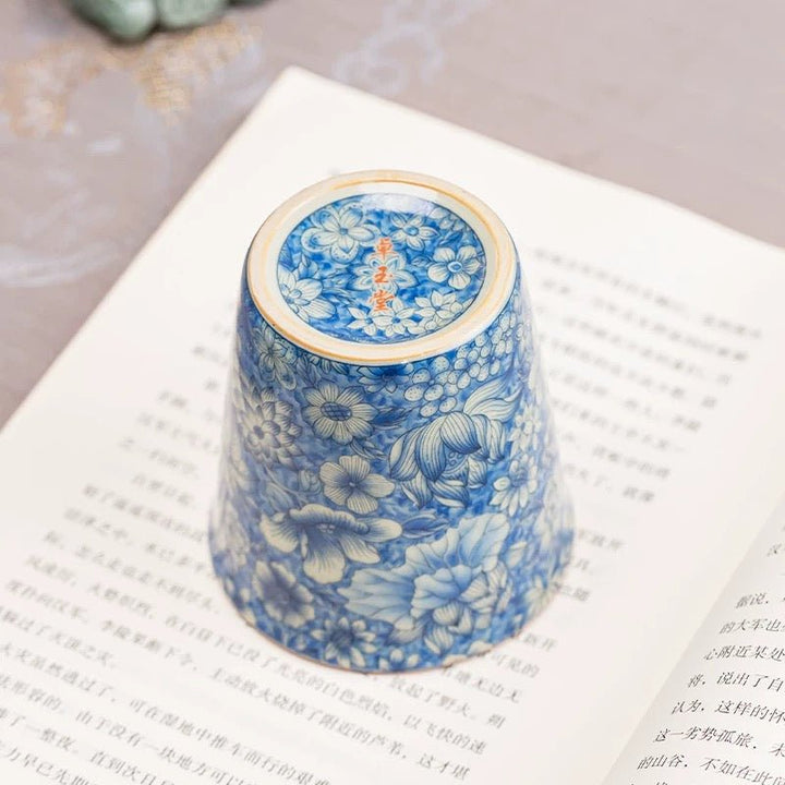 Blue Flowers - Premium Ru Kilns Clay Tea Strainer - Tea and Whisk