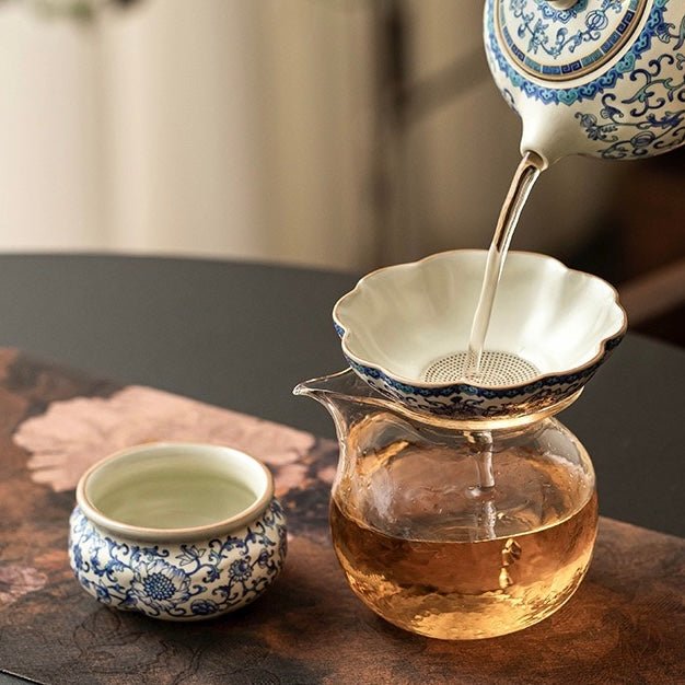 Blue Flowers - Premium Ru Kilns Clay Tea Strainer - Tea and Whisk