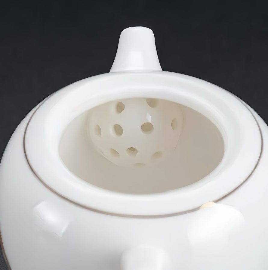 Blue Tide Koi - Premium White Porcelain Teapot Travel Set - Tea and Whisk