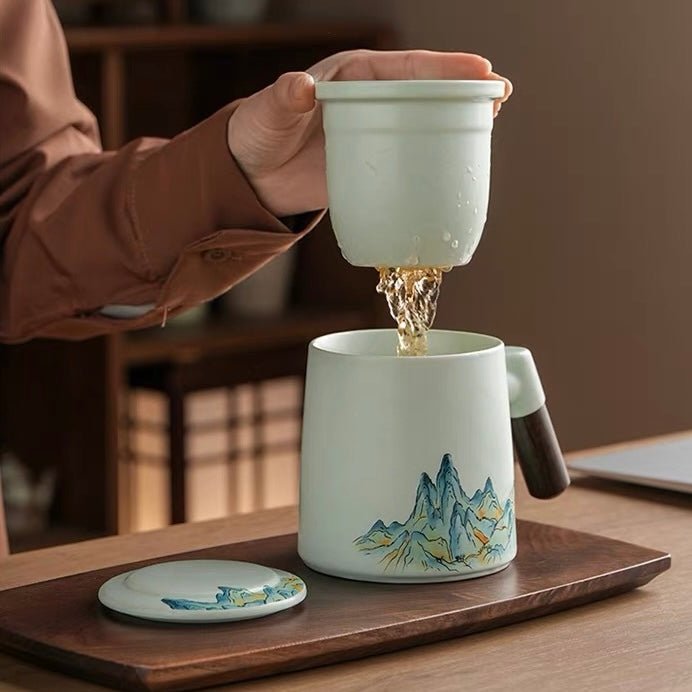 Celadon Mountain Office Travel Tea Mug with Infuser - Tea and Whisk