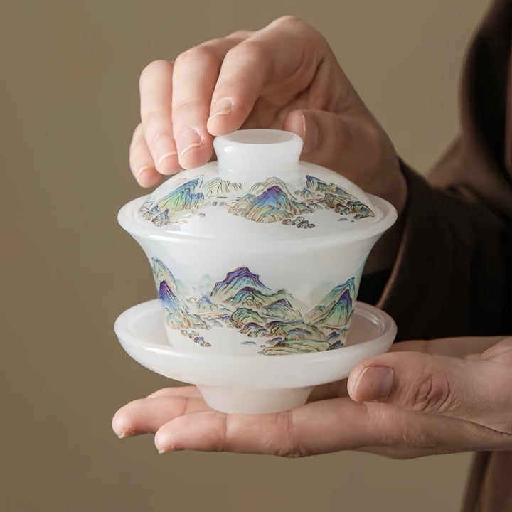 Celestial Mountains Liuli Gaiwan with Two Teacups Set of 3 in a Gift Box - Tea and Whisk