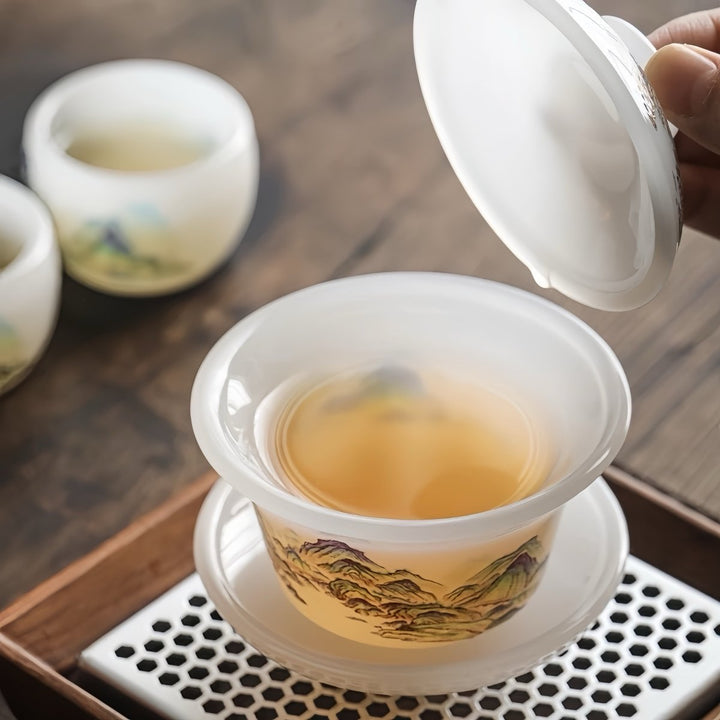 Celestial Mountains Liuli Gaiwan with Two Teacups Set of 3 in a Gift Box - Tea and Whisk