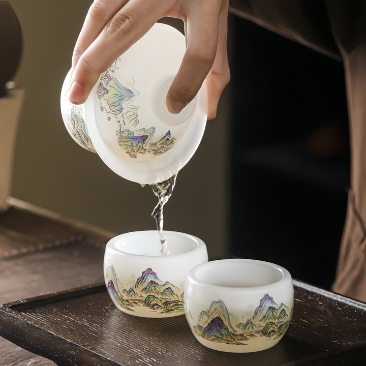 Celestial Mountains Liuli Gaiwan with Two Teacups Set of 3 in a Gift Box - Tea and Whisk