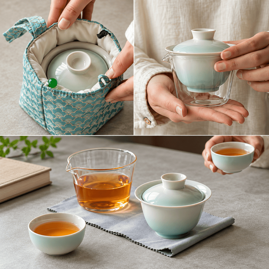 Cloudlight Glazed Gaiwan Tea Set with Pouch - Tea and Whisk