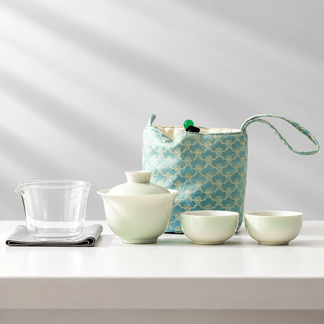 Cloudlight Glazed Gaiwan Tea Set with Pouch - Tea and Whisk