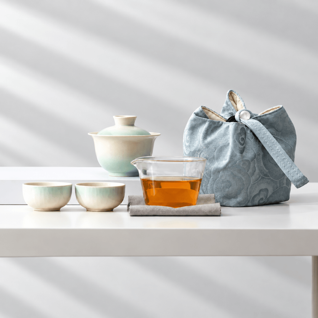 Cloudlight Glazed Gaiwan Tea Set with Pouch - Tea and Whisk