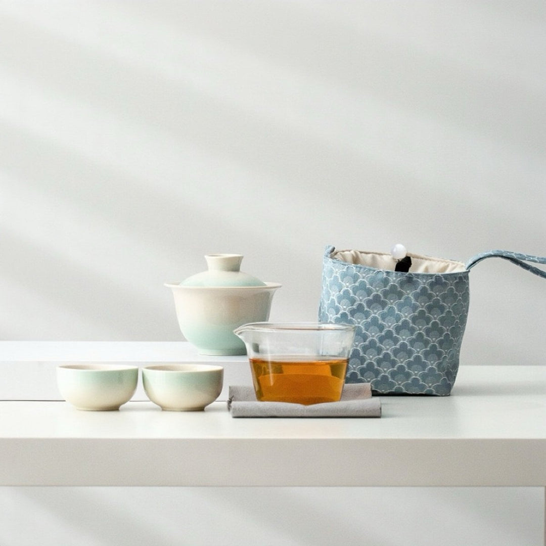 Cloudlight Glazed Gaiwan Tea Set with Pouch - Tea and Whisk