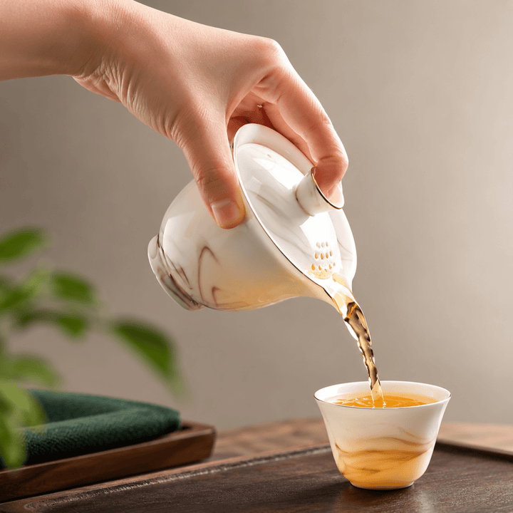 Cloudveil Mist Premium Butter White Porcelain Journey Tea Set - Tea and Whisk