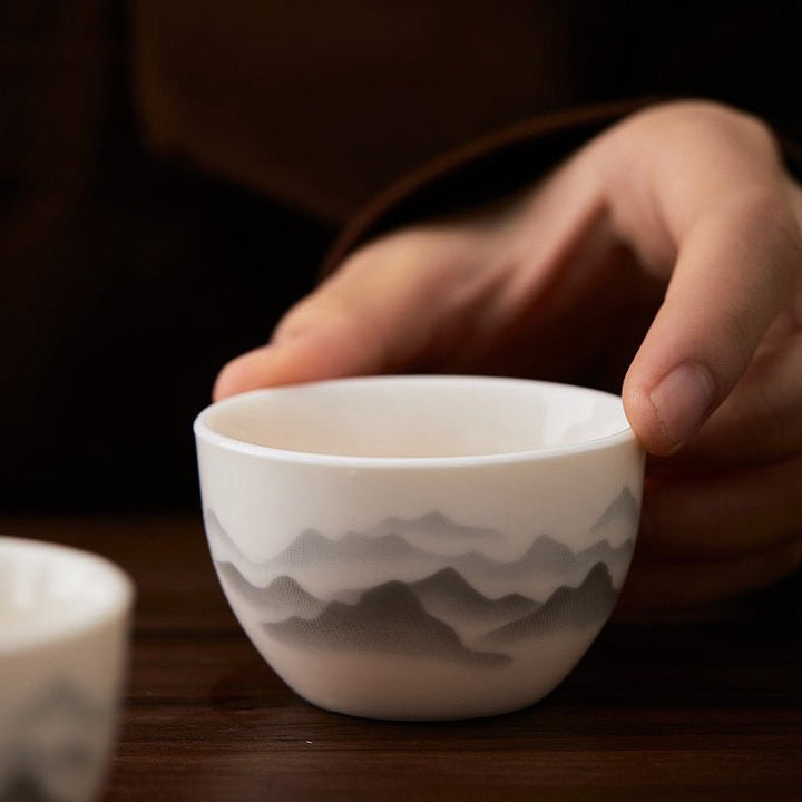 Complete Ceremonial Jade Porcelain Gaiwan Travel Set - Tea and Whisk