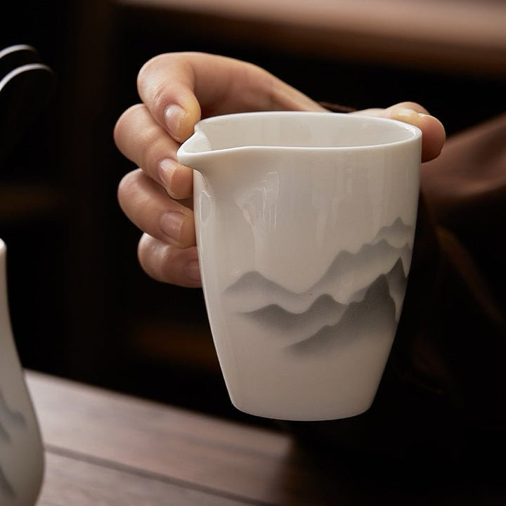 Complete Ceremonial Jade Porcelain Gaiwan Travel Set - Tea and Whisk