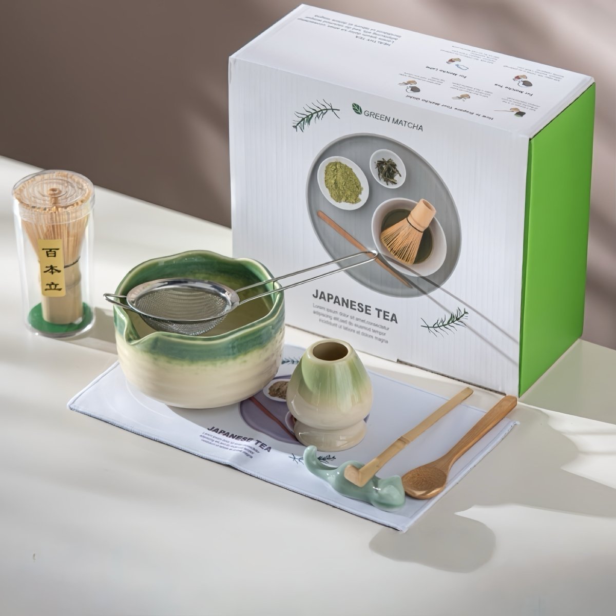 Artcome Matcha-Teeset 7-teilig – Komplettes Japanisches Set Mit Schale, Besen, Sieb & Anleitung