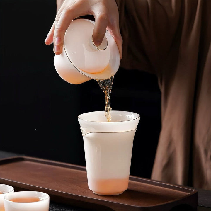 Completely Premium White Iced Jade Porcelain Gaiwan Set with Luxury Carrying Case - Tea and Whisk
