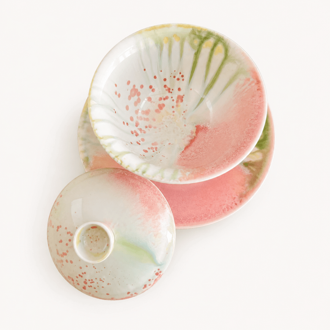 Cosmic Bloom -Jingdezhen Handmade Green-Glazed Gaiwan - Tea and Whisk