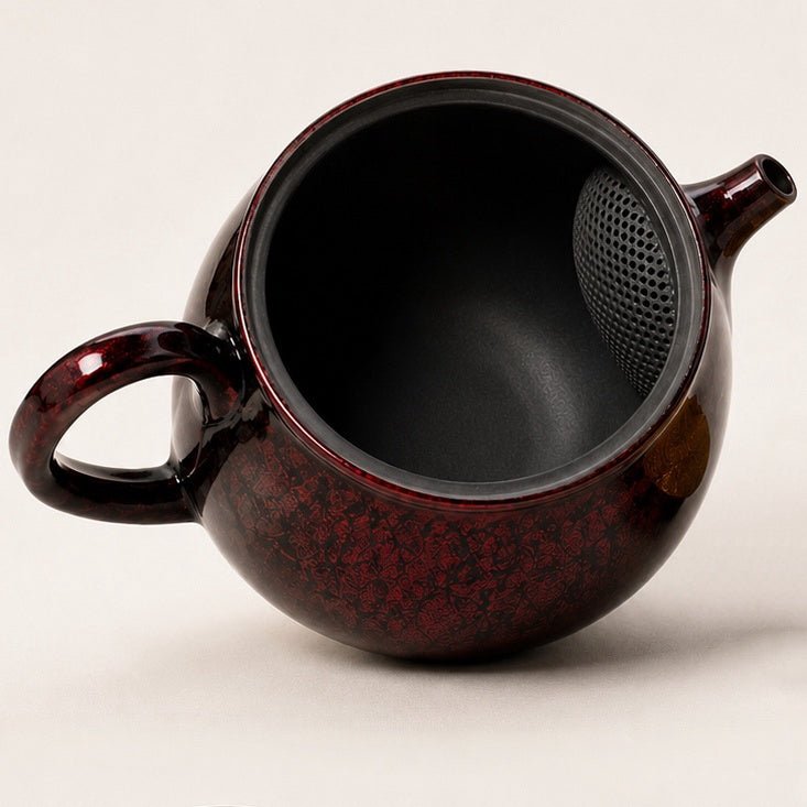 Crimson Gold -Japanese Master Shouryu Royal Red Tenmoku Teapot - Tea and Whisk
