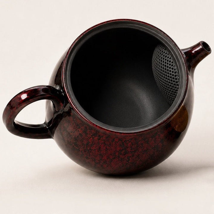 Crimson Gold -Japanese Master Shouryu Royal Red Tenmoku Teapot - Tea and Whisk