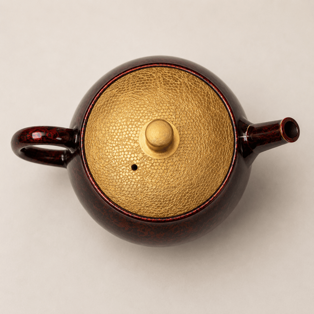 Crimson Gold -Japanese Master Shouryu Royal Red Tenmoku Teapot - Tea and Whisk