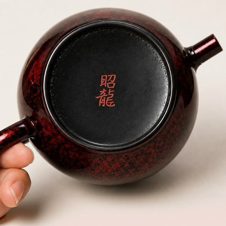 Crimson Gold -Japanese Master Shouryu Royal Red Tenmoku Teapot - Tea and Whisk