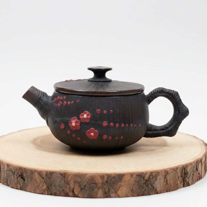 Crimson Plum Blossom- Master Handmade Jianshui Small Teapot - Tea and Whisk