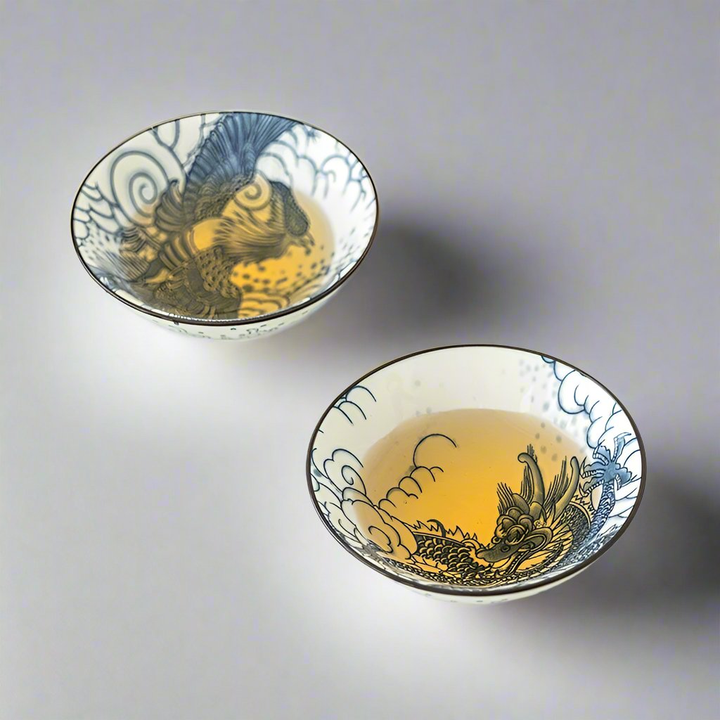 Decorative Porcelain Gongfu Teacup - Phoenix and Dragon - Tea and Whisk