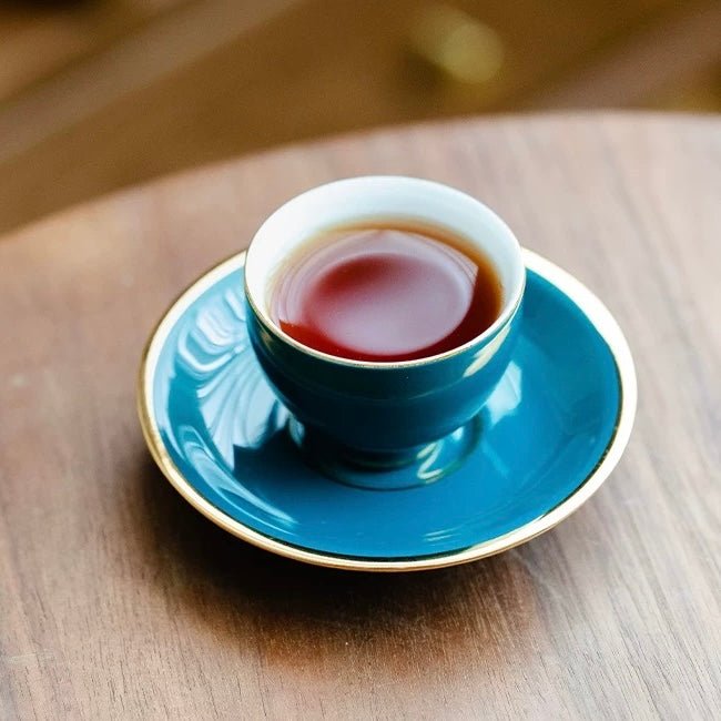 Decorative Porcelain Gongfu Teacup with Plate - Tea and Whisk