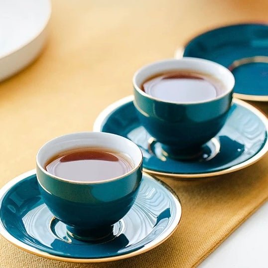 Decorative Porcelain Gongfu Teacup with Plate - Tea and Whisk