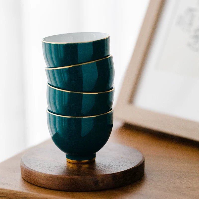 Decorative Porcelain Gongfu Teacup with Plate - Tea and Whisk