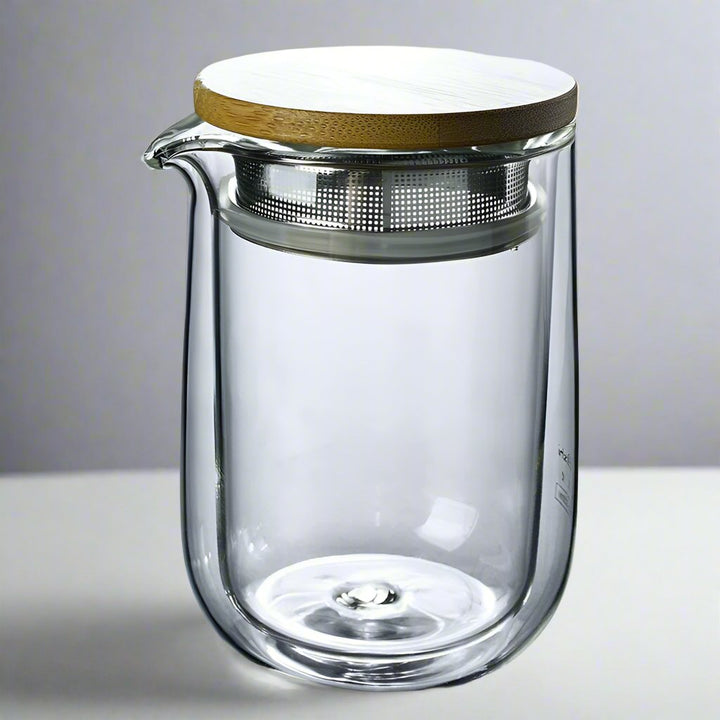 Double - wall Glass Tea Brewer with Fine Strainer - Tea and Whisk