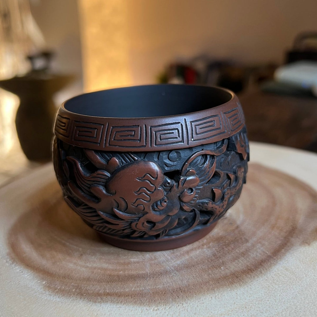 Dragon & Phoenix Harmony- Master Handmade Jianshui Teapot - Tea and Whisk