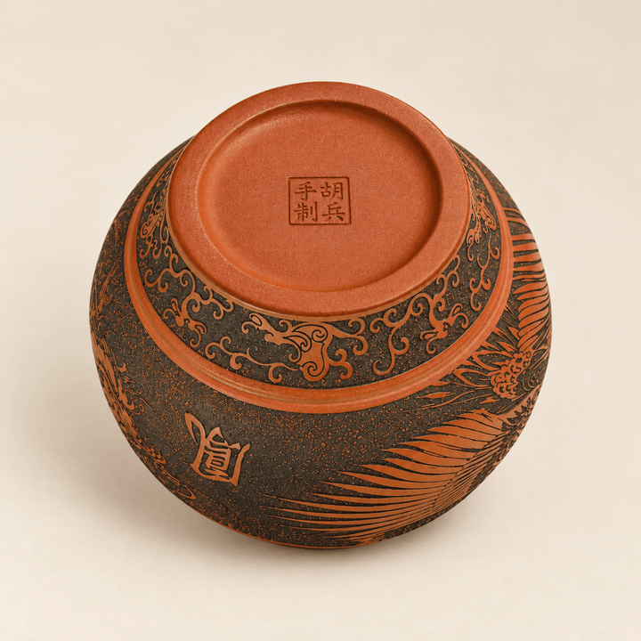 Dragon & Phoenix Harmony -Yixing Master Handmade Zhuni Teacup - Tea and Whisk