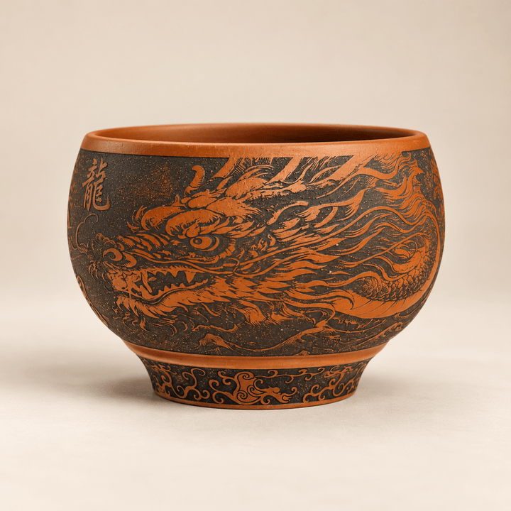 Dragon & Phoenix Harmony -Yixing Master Handmade Zhuni Teacup - Tea and Whisk