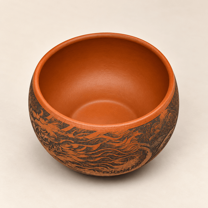 Dragon & Phoenix Harmony -Yixing Master Handmade Zhuni Teacup - Tea and Whisk
