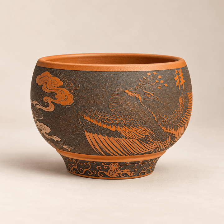 Dragon & Phoenix Harmony -Yixing Master Handmade Zhuni Teacup - Tea and Whisk