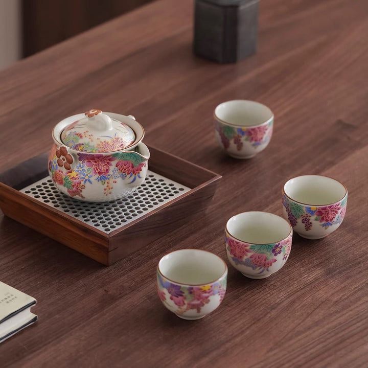 Enchanted Garden -Ru Kiln Travel Tea Set - Tea and Whisk