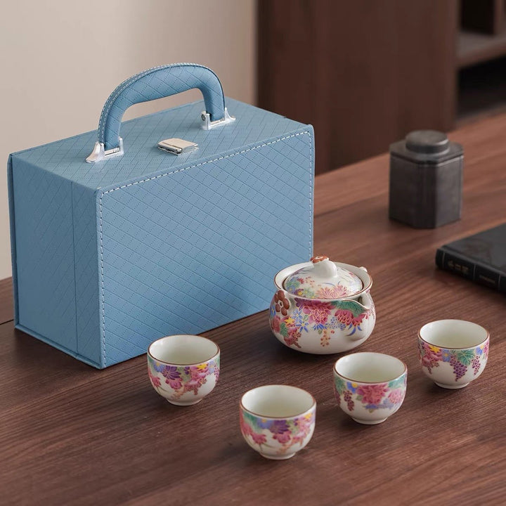 Enchanted Garden -Ru Kiln Travel Tea Set - Tea and Whisk