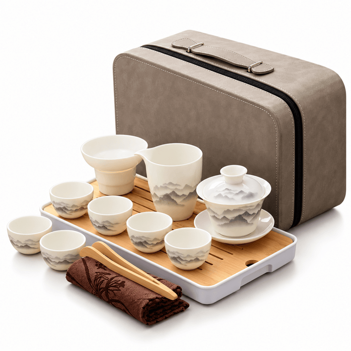 Ethereal Mountain-Complete Porcelain Gaiwan Travel Tea Set - Tea and Whisk