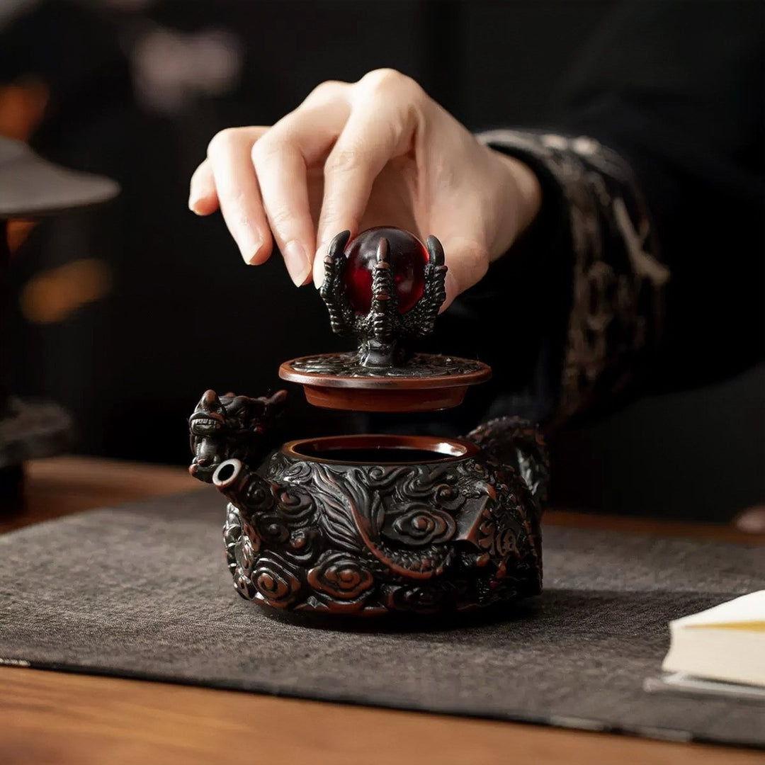 Flaming Pearl Dragon - Master Handcrafted Purple Clay Teapot - Tea and Whisk
