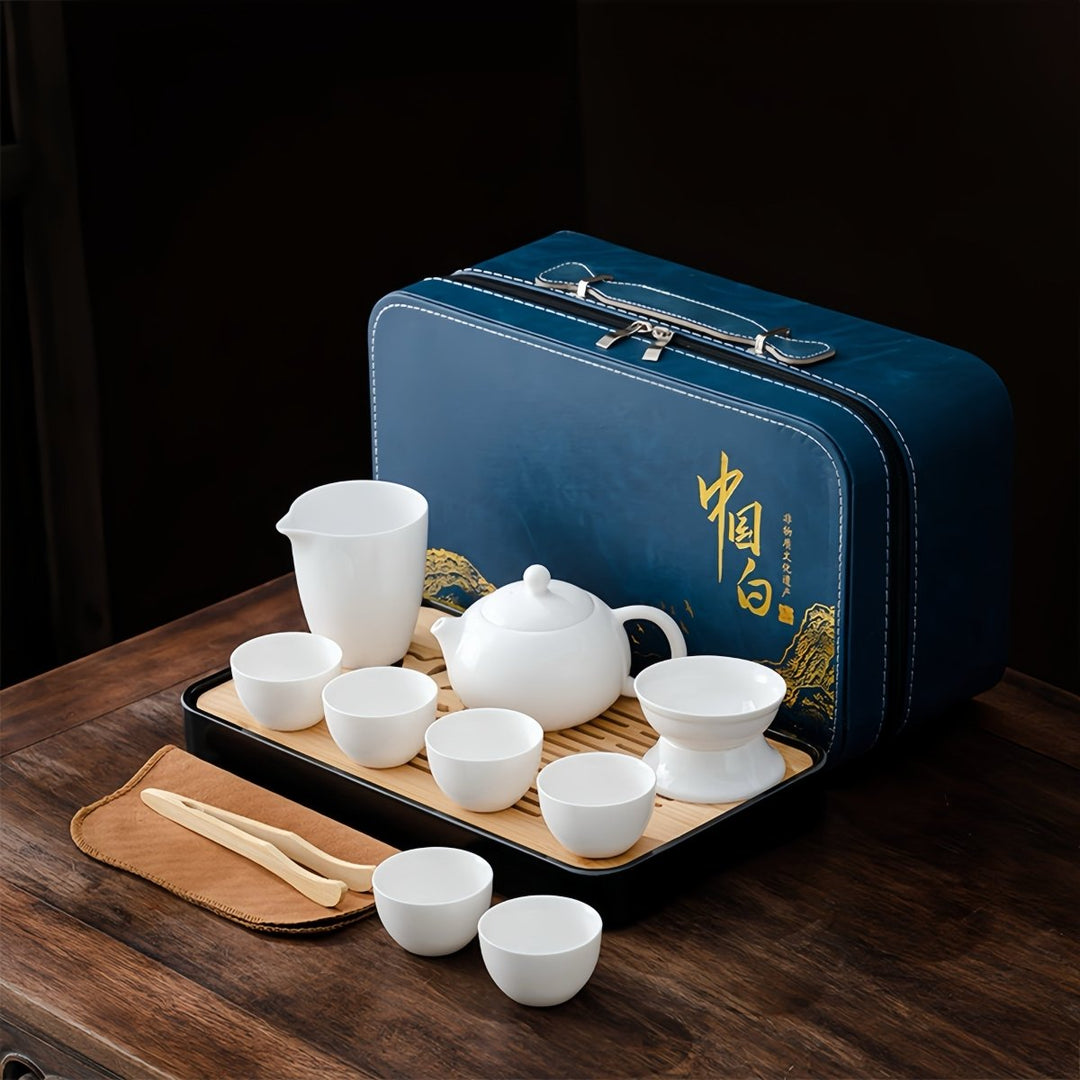 FREE GIFT | Complete Ceremonial Travel Tea Set - Jade Porcelain White - Tea and Whisk