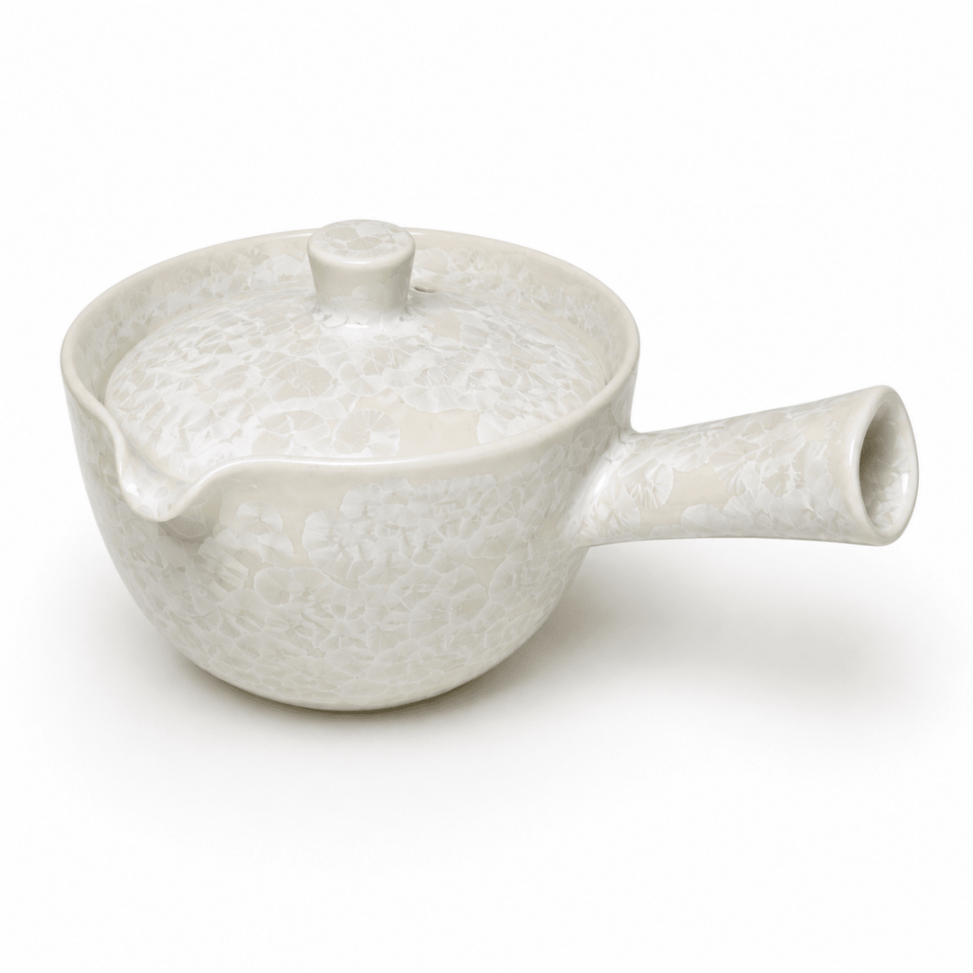 Frost Bloom -Japanese Kyoto Ice Crystal Glaze Kyusu Teapot - Tea and Whisk
