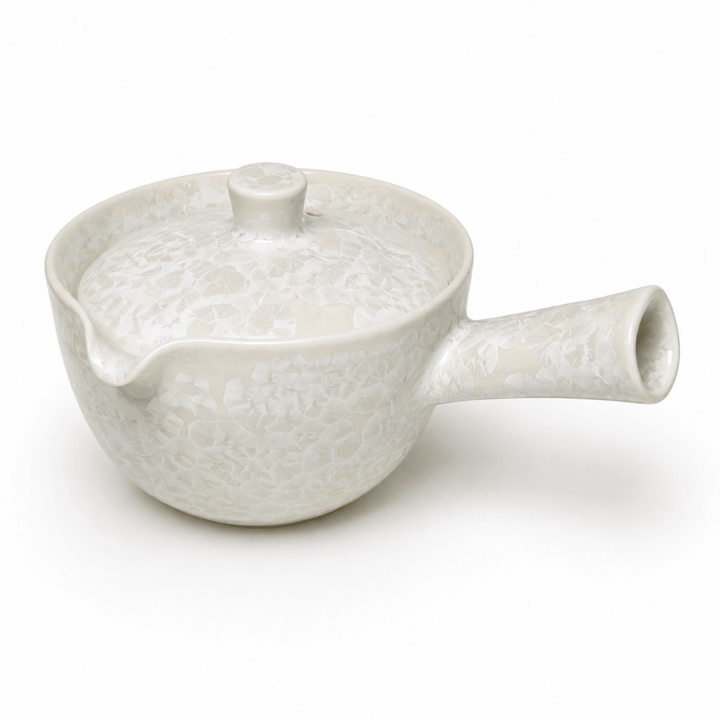 Frost Bloom -Japanese Kyoto Ice Crystal Glaze Kyusu Teapot - Tea and Whisk