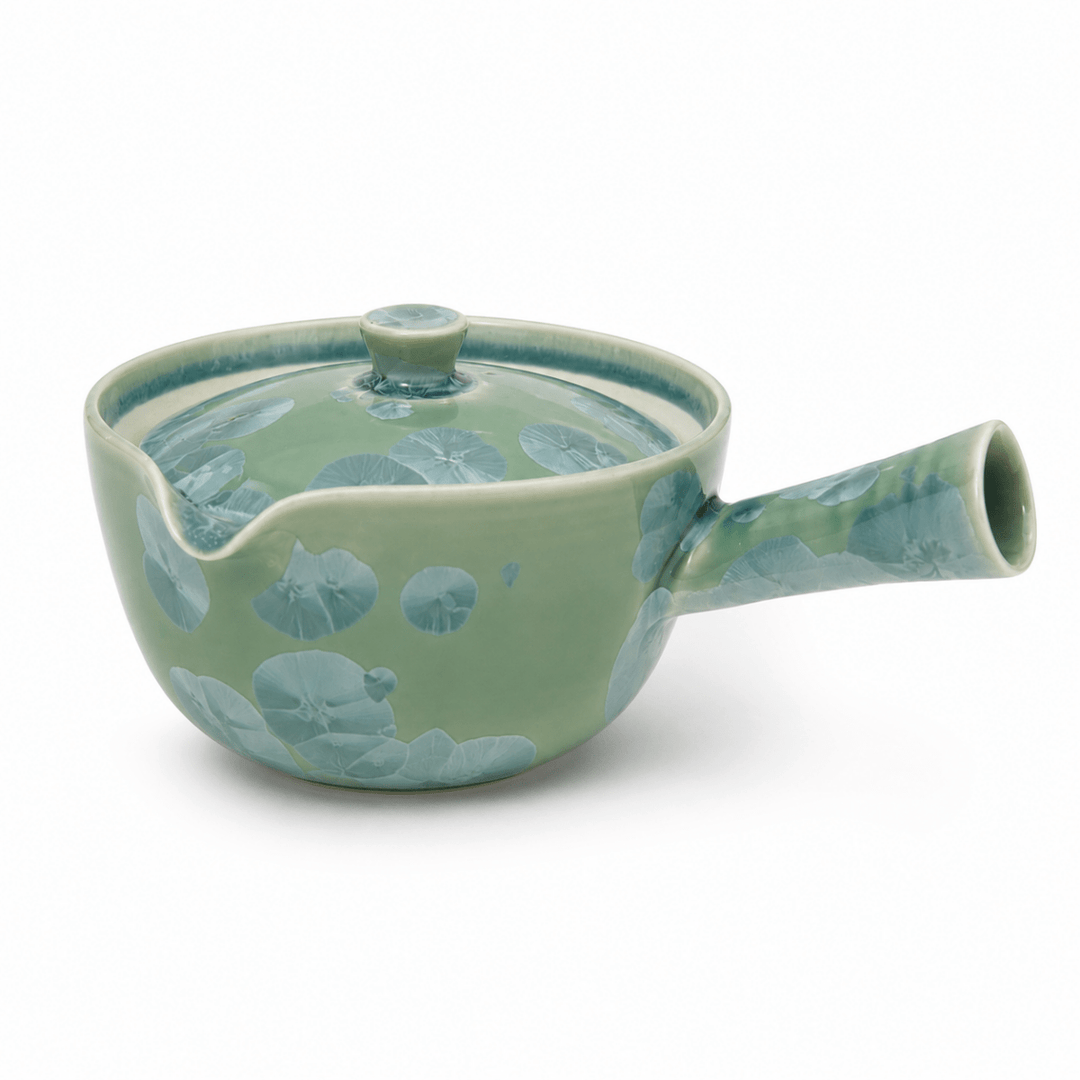 Frost Bloom -Japanese Kyoto Ice Crystal Glaze Kyusu Teapot - Tea and Whisk