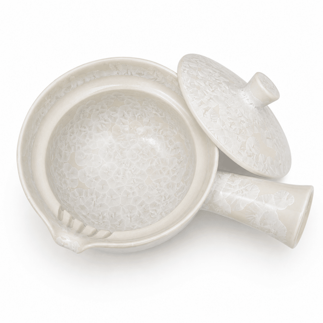 Frost Bloom -Japanese Kyoto Ice Crystal Glaze Kyusu Teapot - Tea and Whisk
