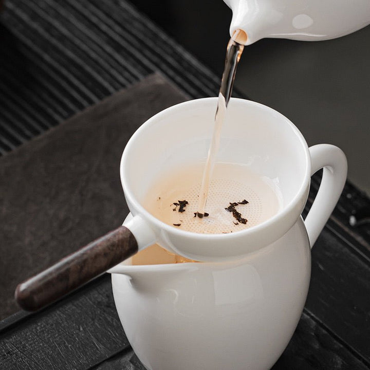 Fry Pan - Jade White Ceramic Tea Strainer with Stand - Tea and Whisk