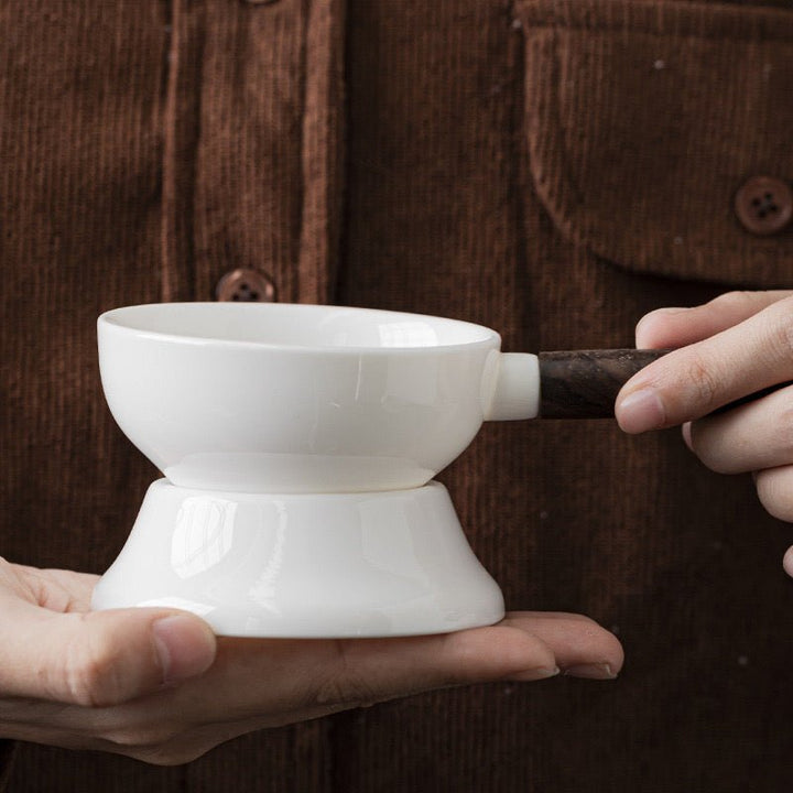 Fry Pan - Jade White Ceramic Tea Strainer with Stand - Tea and Whisk