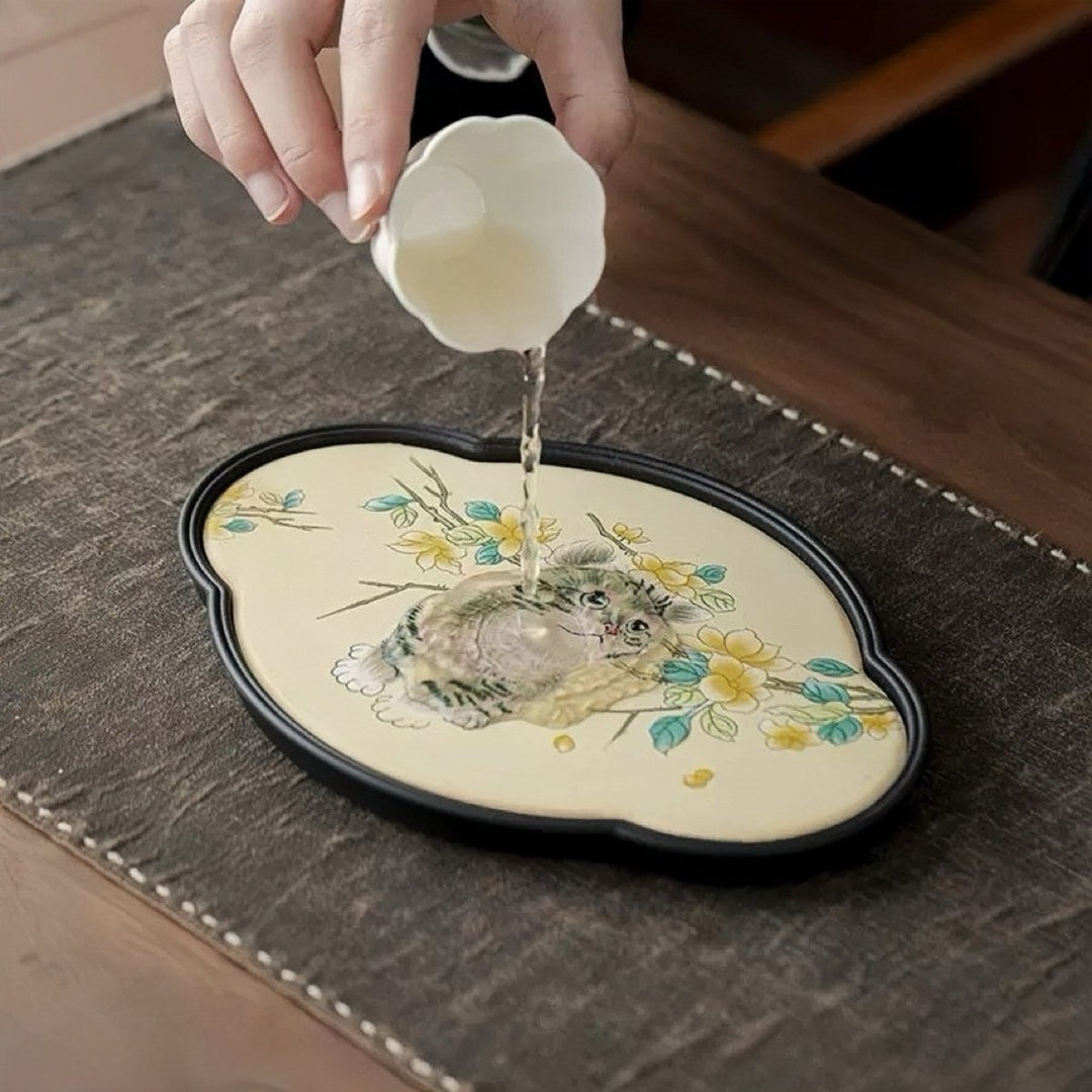 Garden Cat - Quick Drying Clay Tea Tray - Tea and Whisk