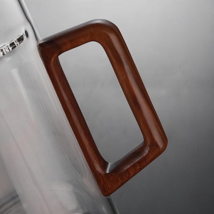 Glass Tea Mug with Walnut Wooden Handle - Tea and Whisk